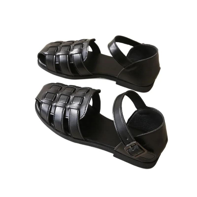 Женские сандалии на низком каблуке с закрытым носком и пряжкой в римском стиле, женская обувь на распродаже 2024 года, новые удобные женские сандалии для отдыха на открытом воздухе