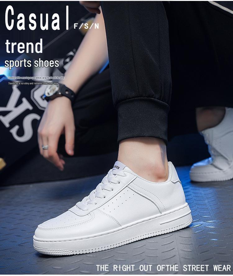 Men's Spring White Breathable Sneakers: Trendy Korean Style, Thick Sole Sports & Casual Footwear for Students.