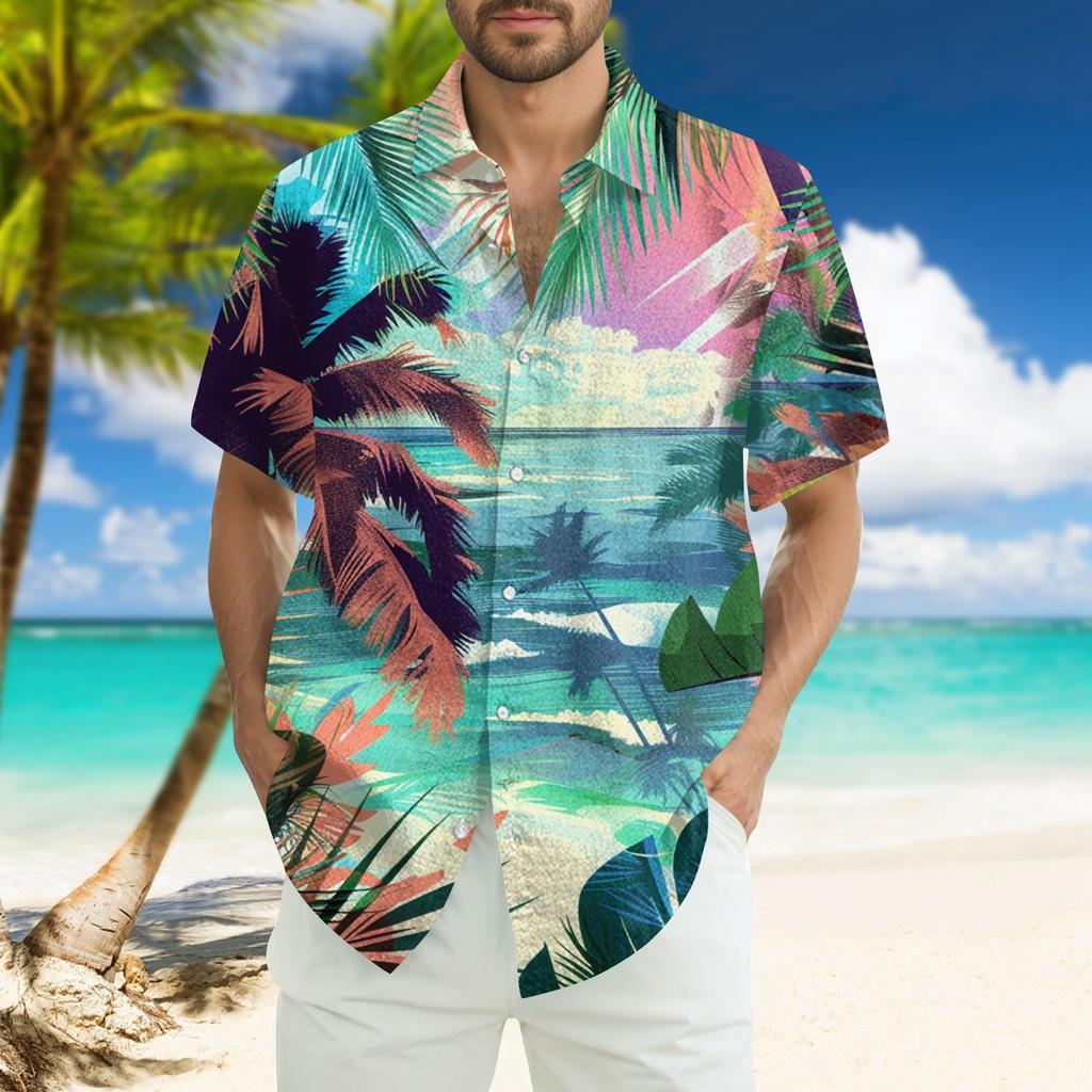 Men's Fashion Loose Hawaiian Printed Short Sleeve Beach Shirt