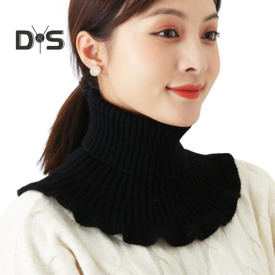 Женский искусственный шарф с высоким воротником, ребристая текстура, отделка оборками, однотонный вязаный воротник, осень-зима, утолщенный теплый искусственный воротник