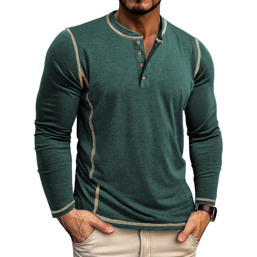 Men'S Button Up Long Sleeved Fashionable Casual Sports Top