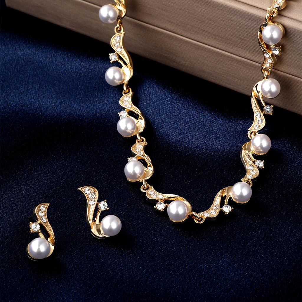 Luxury Pearl Necklace and Earring Set for Women, European and American Style Bridal Dress Accessories, Fashionable Collarbone Chain Wedding Jewelry