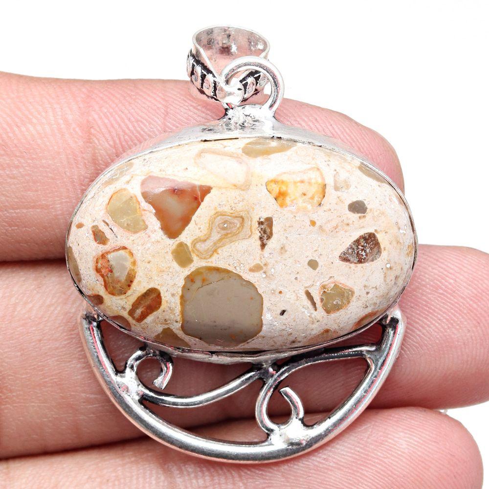 Pendant Bird Eye Jasper Gemstone Mother'Day Gift Silver Jewelry 1.75"