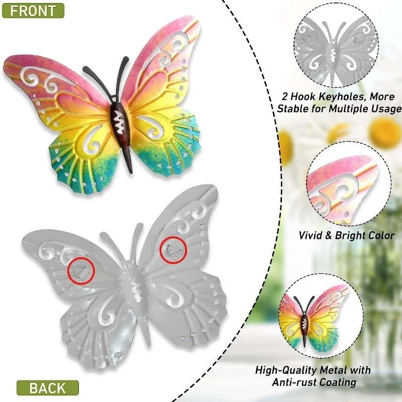Metal Butterfly Wall Decor 7 Colors Butterflies Sculpture Iron Indoor Outdoor Hanging Wall Art for Garden Yard Fence Home Gift