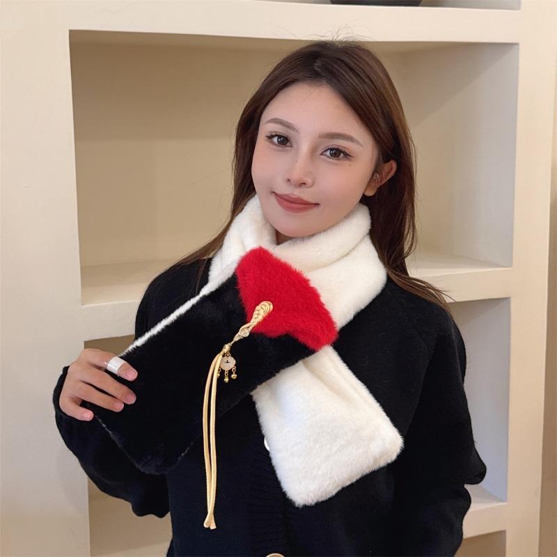 New Christmas Gift Cute Red Scarf Women's Winter New Warm and Versatile New Year's Day Plush Scarf