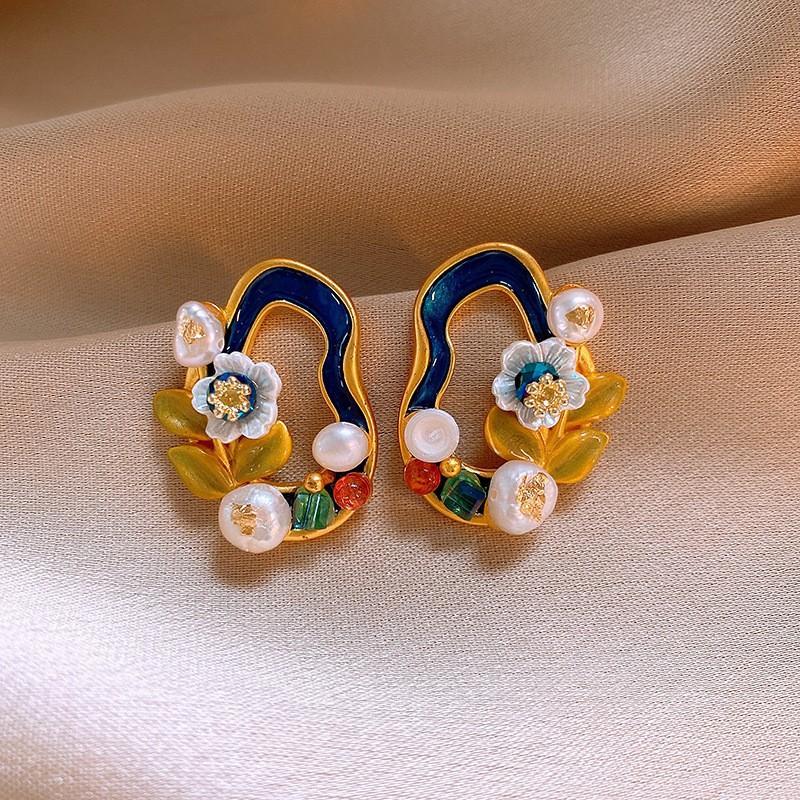 Silver Needle Monet Garden Drip Earrings French Court Style Exquisite Stud Earrings Design Sense Niche Light Luxury Earrings