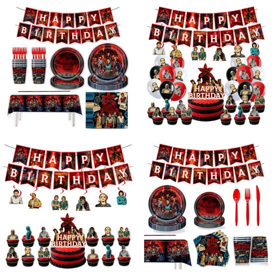 Набор украшений на день рождения включает одноразовые бумажные тарелки, салфетки, стаканчики, скатерть, баннер, принадлежности для вечеринки в стиле аниме для детей и фанатов