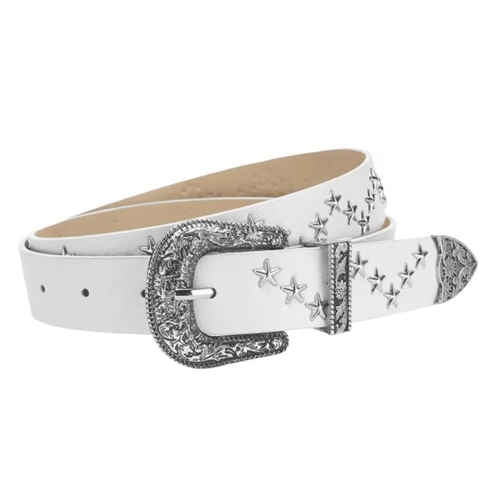Solid Color Western Studded Belt Gothic Star Waistband Trouser Belt Y2K Punk Belt  Unisex