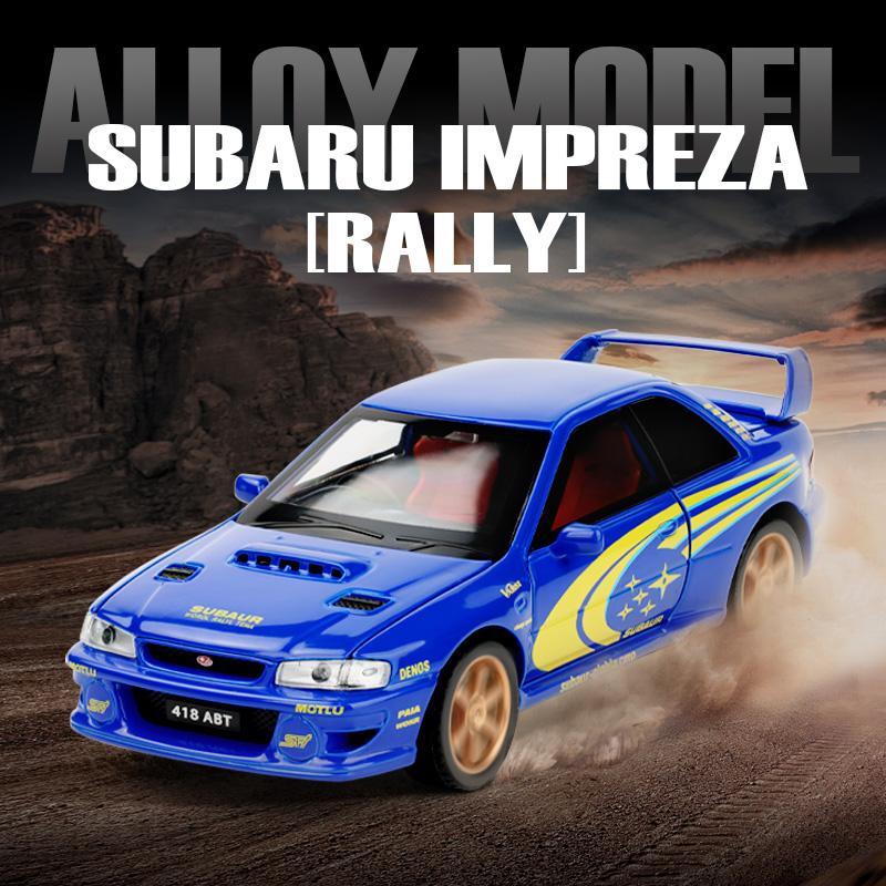 1/32 Scale Subaru Impreza Rally Alloy Racing Model Open Door Desk Ornament Sound Light Children's Toys Boy Gift