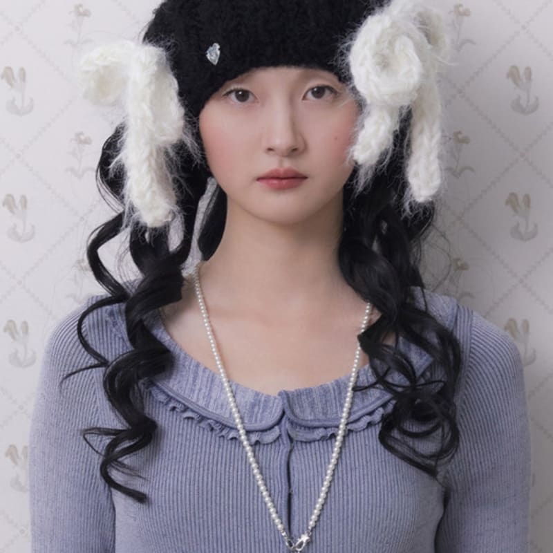 Eireve ВЯЗАНАЯ КРЮЧКОМ ПОВЯЗКА НА ГОЛОВУ, ШАРФ-УШИ (ЧЕРНЫЙ)