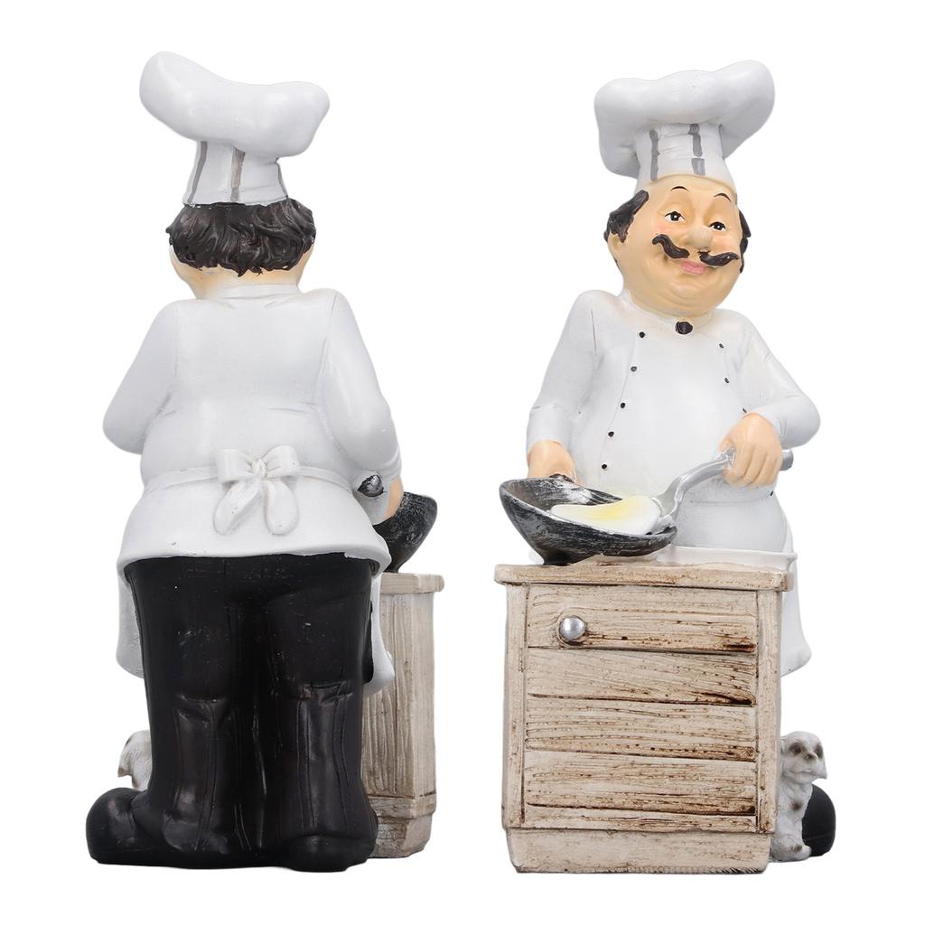 Chef Cooking Figurine Small Stereoscopic Art Ornament Resin Decoration Statue for Kitchen Living Room Bedroom