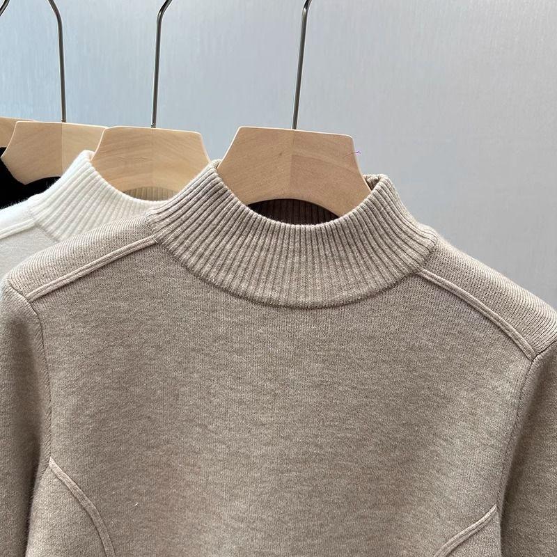 Винтажный флисовый утолщенный свитер с высоким воротом, женский, осень-зима, однотонный, модный, теплый, интегрированный, бархатный, внутренний, пуловер, базовые топы