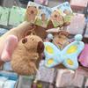 Cartoon Plush Capybara Keychain Pull Butterfly Car Keyring Funny Capybara Dolls Pendant  Bag Decor