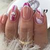 24Pcs water drop press-on nails with shiny heart patterns, sweet Valentine's Day style for daily wear.