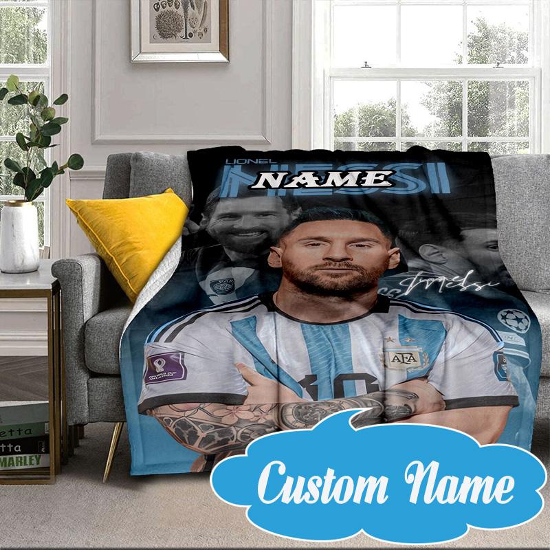 Custom Name Argentina's Messi Celebration Blanket bed sofa Blanket Flannel Blanket for Camping, Hiking, Picnic Essentials,gift for Fan family