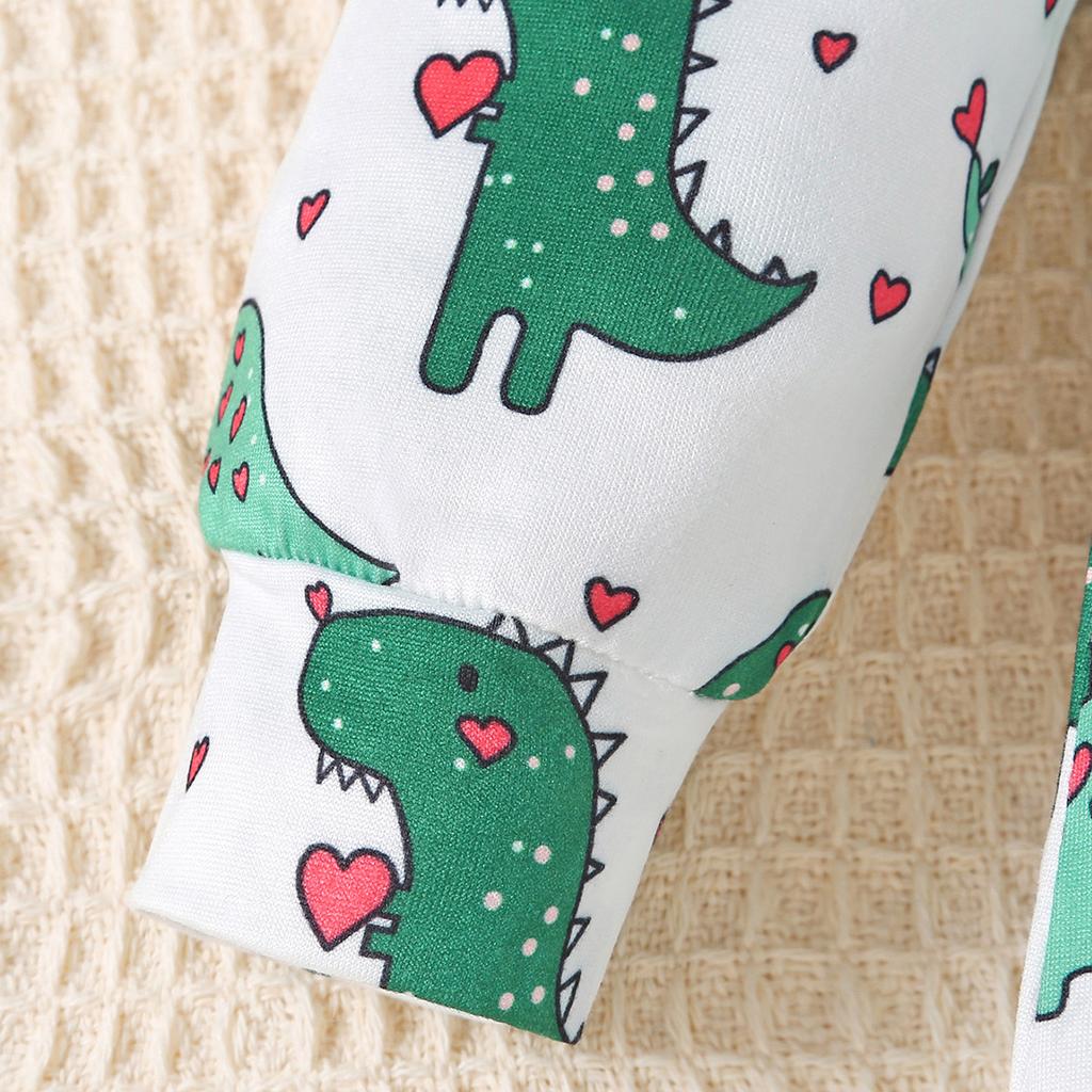 1-24 Months Infant Baby Cute Heart Dinosaur Full Print Romper Long Sleeve Jumpsuit