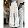 Embroidered Cherry Jeans  Women - Trendy Versatile High-Waist Slimming Loose Fit Straight-Leg Casual Long Pants