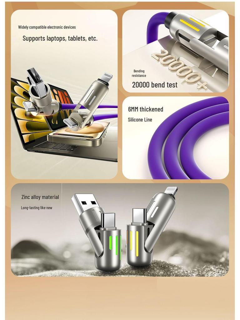 240W Fast Charging Multi-Function Type-C Cable with Colorful Breathing Light for Mobile Phones and Cars