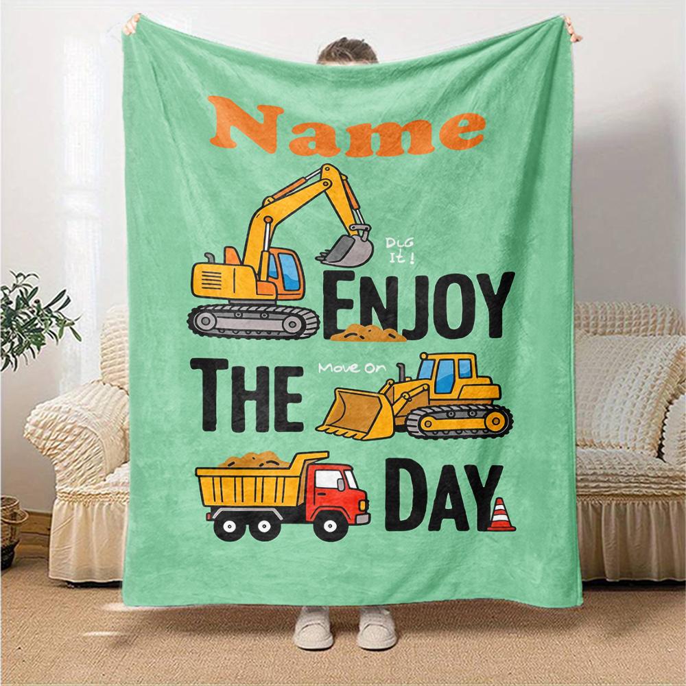 Custom Name excavator Theme Printed Blanket - Perfect for Couch, Bed, Travel & Outdoor Use | Machine Washable, Cozy & Durable.