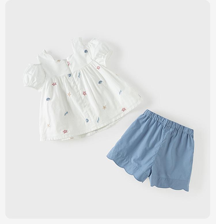 David Bella Girls' Five Part Pants Set Summer Clothes New Children's Short Sleeve Shorts Two Piece Set Baby Stylish Clothes