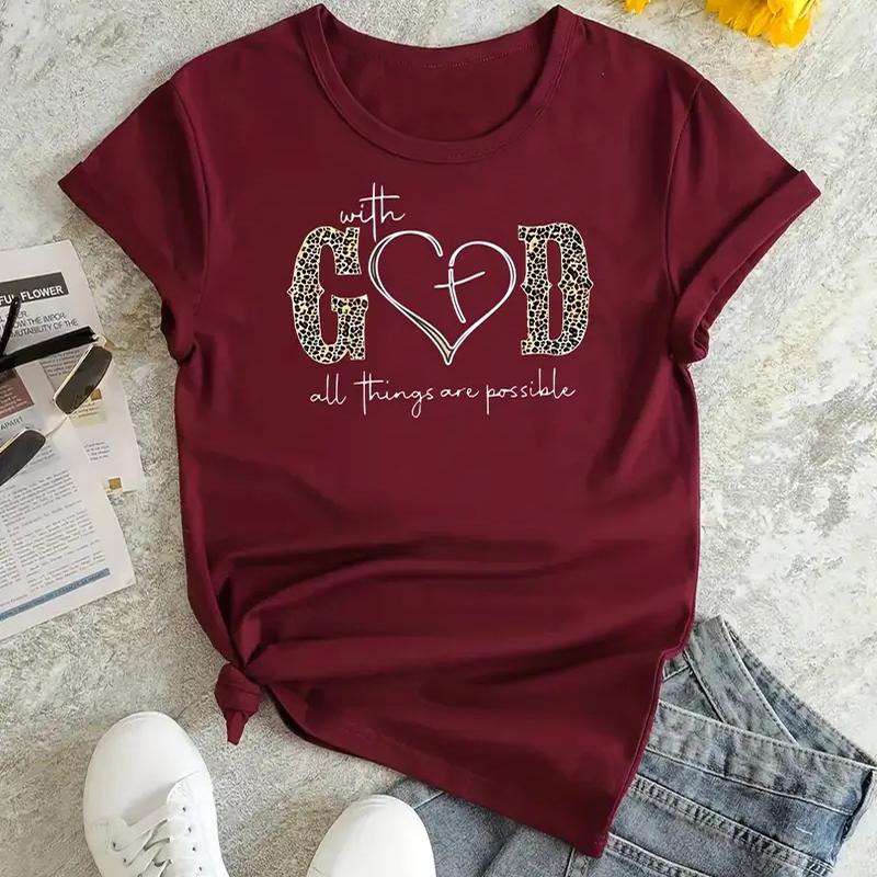 Women Summer T Shirt  Print God Short Sleeve Tees Casual   Printed  Tops