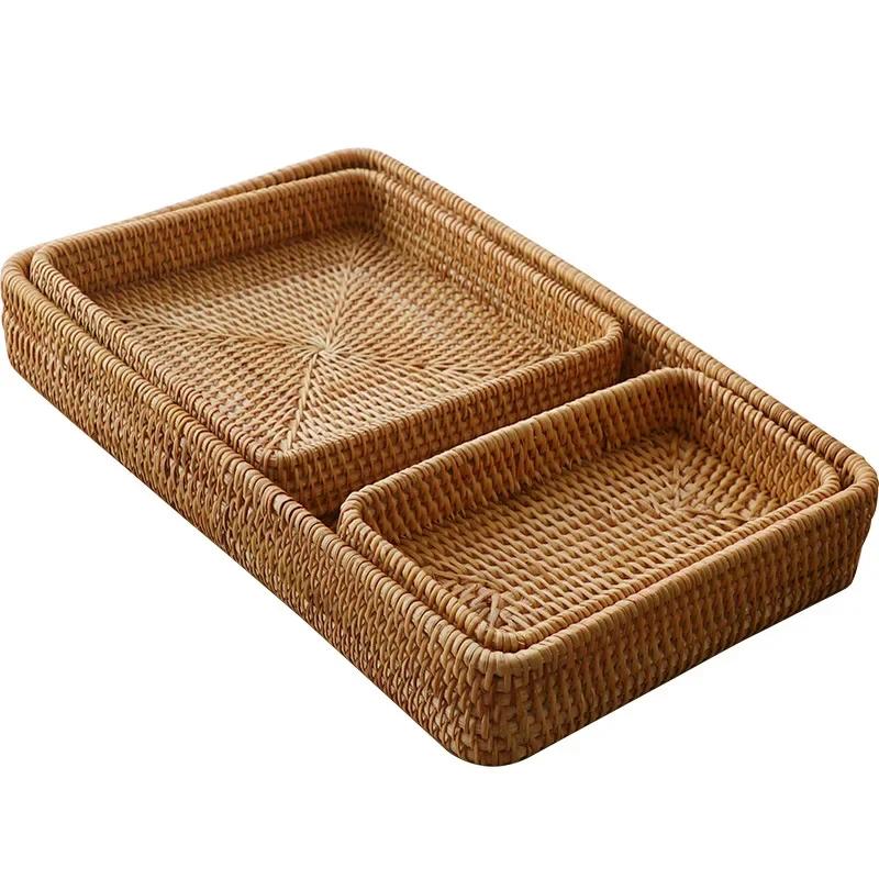 New Handwoven Storage Basket Rattan Storage Tray Wicker Basket Bread Fruit Breakfast Tea Picnic Basket Kitchen