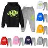 Детский комплект худи с длинным рукавом, свободный пуловер с принтом букв, на шнурке, с капюшоном