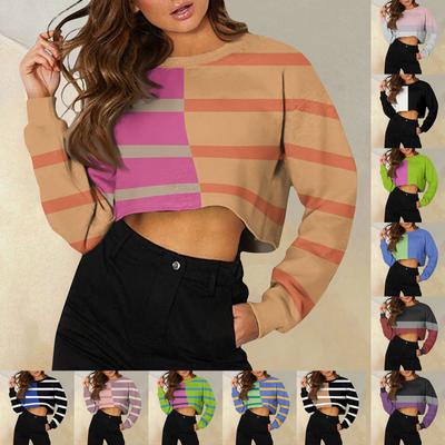 Женская модная повседневная свободная толстовка с круглым вырезом и длинным рукавом в полоску с принтом