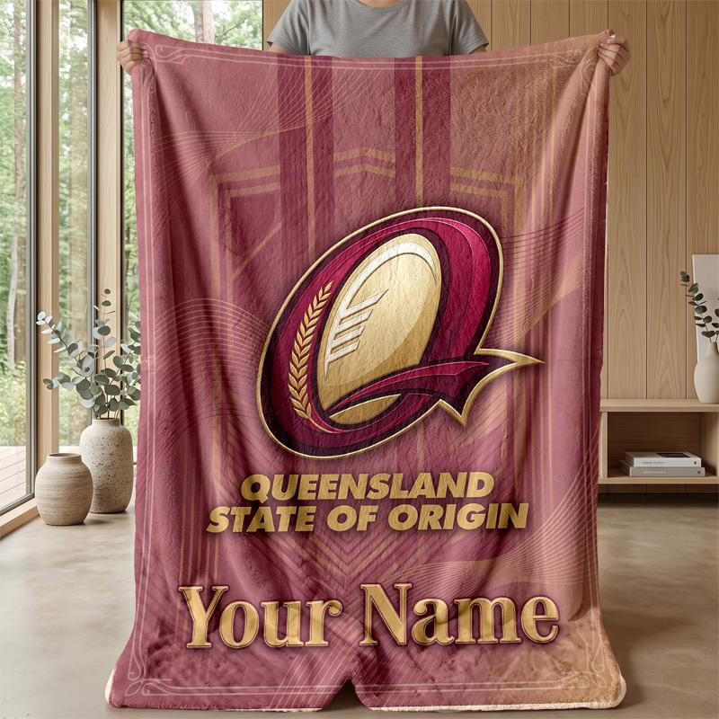 Queensland Maroons Custom Flannel Throw Blanket Print Your Name Text Soft Warm Blanket Holiday Present