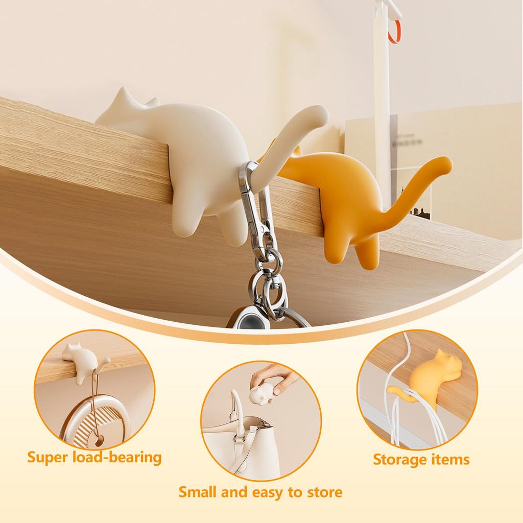 4 PCS Cat Shape Table Hook,Portable Purse and Key Hook for Desk,Suitable for Entrance Hall, Kitchen, Bedroom, Classroom, Office