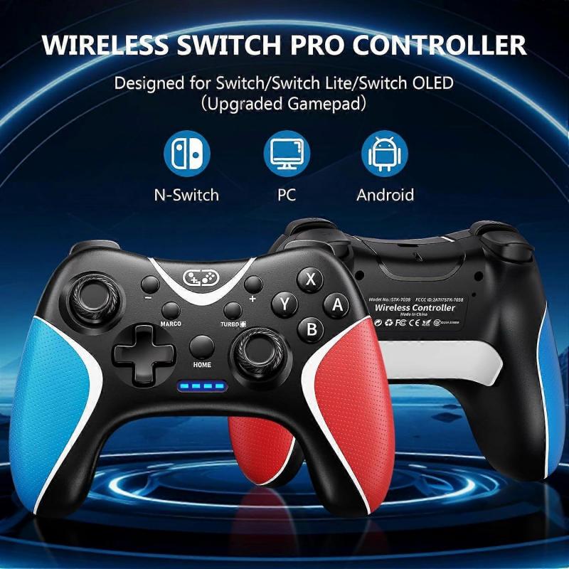 Wireless Nintendo Switch Controller with Programmable/Vibration/Turbo Compatibility with Nintendo Switch/Lite/OLED/Windows PC(Red Blue)