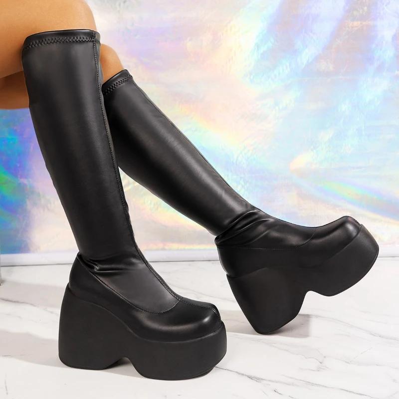 Fashion Shoes for Women 2024 New Platform Women's Boots Knee High Fashion Punk Boots High Heel Trendy Party  Women Shoes