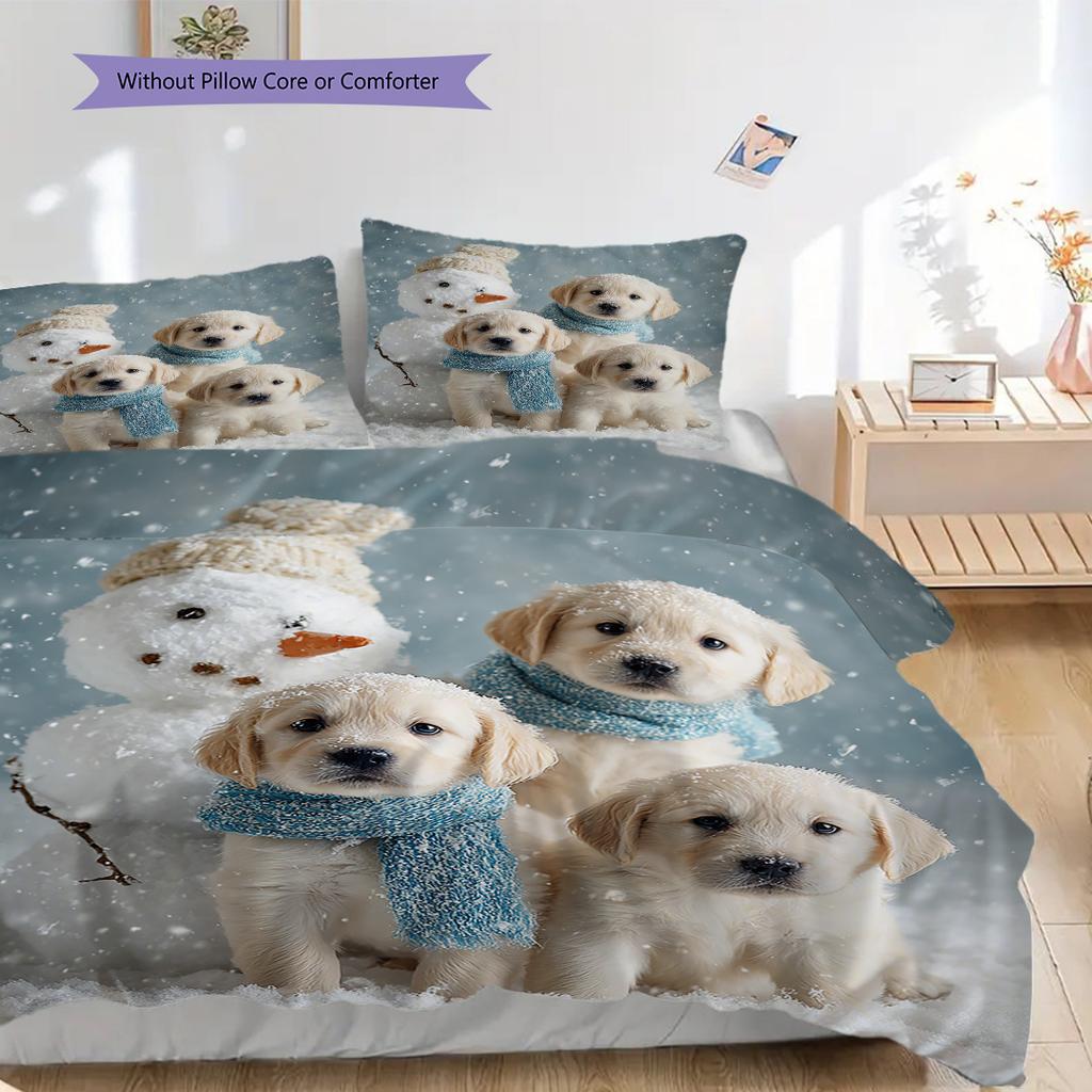 Golden Retriever Pattern Bedding Quilt Set Quilt Cover Pillowcase Home Decoration Birthday Gift (1 * duvet cover + 2 * pillowcase, without core)