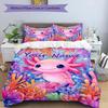 3PC Custom Name Axolotl Coral Reef Bedding Set Duvet Cover Closure Includes 1 Duvet Cover & 2 Pillowcases for Bedroom
