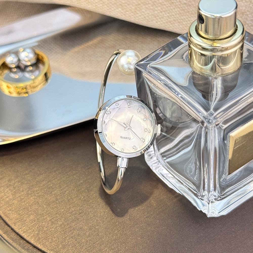 Elegant Alloy Ladies Quartz Wristwatch Rose Gold Rhinestone Bracelet Watch Imitation Pearl Vintage Small Dial Watch Women's