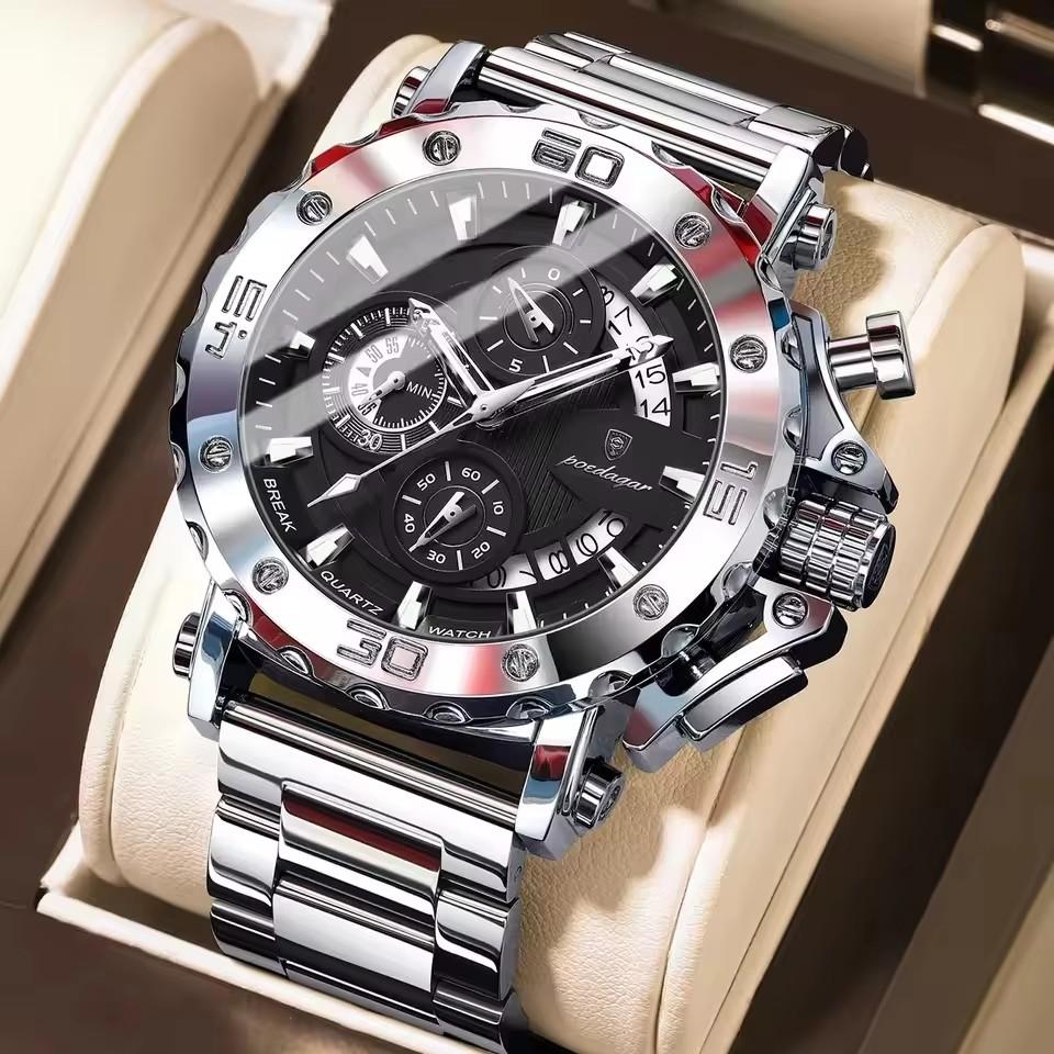 Мужские часы класса люкс с большим циферблатом, водонепроницаемые наручные часы-хронограф из нержавеющей стали с датой, Relogio Masculino