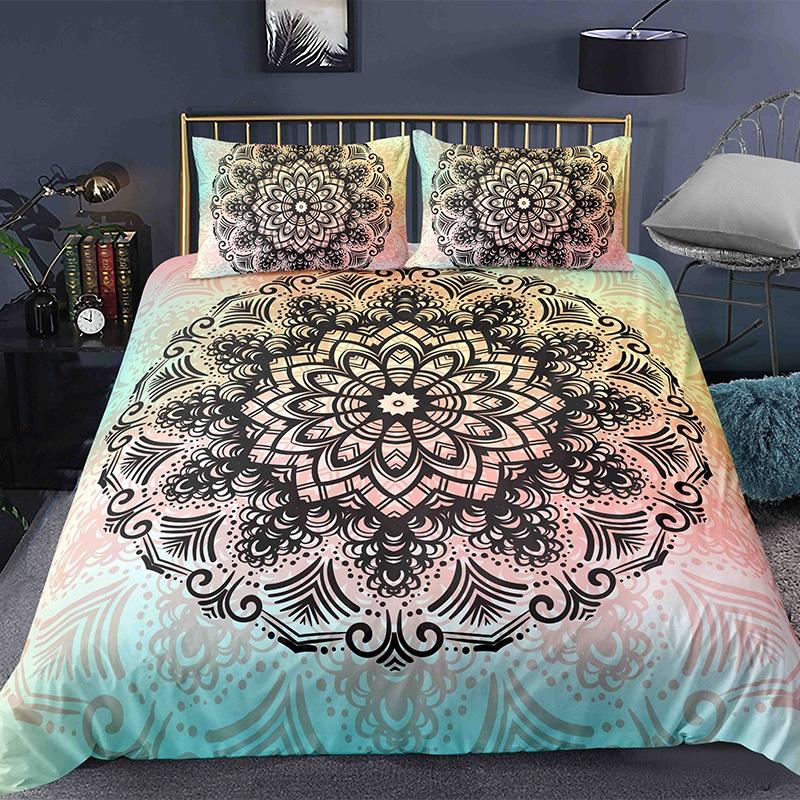 Mandala Flower Duvet Cover Set Bohemian Style Colourful Flowers Comforter Cover King Size for Boys Girls Polyester Bedding Se