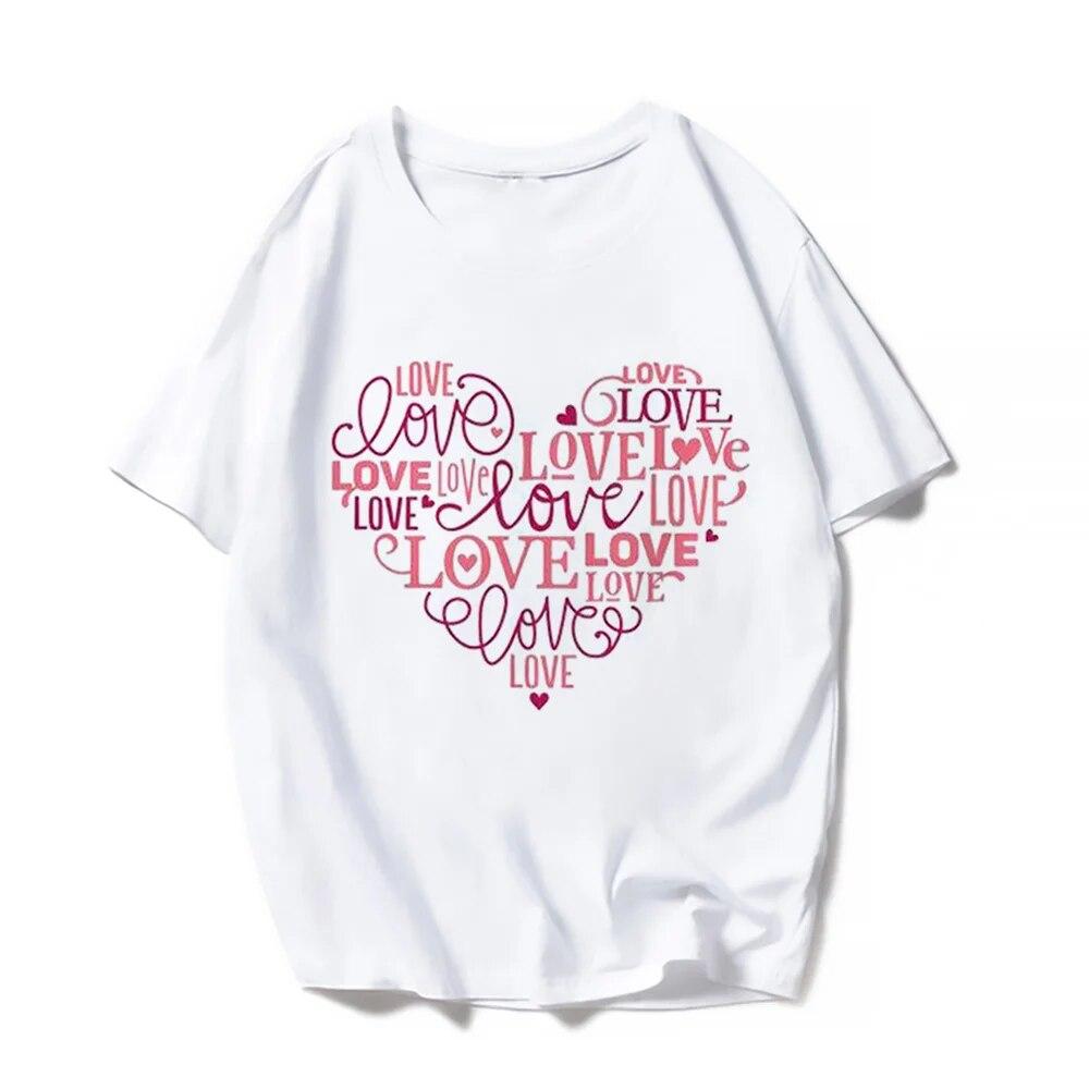 Повседневные футболки с короткими рукавами на День святого Валентина, женская модная летняя футболка с принтом Love Rose, женская футболка с графическим принтом