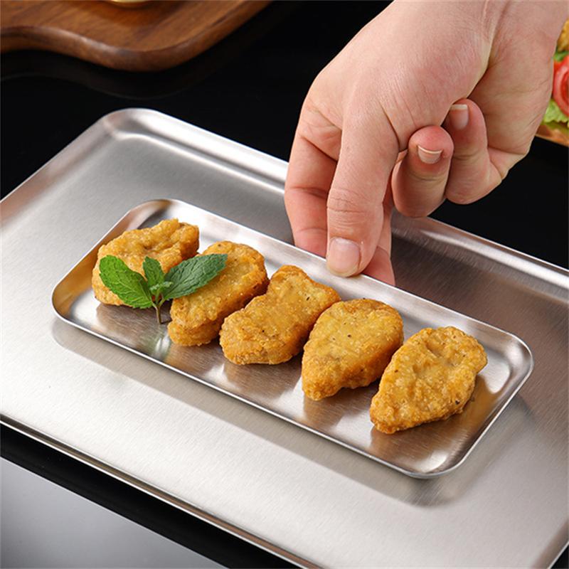 Сервировочная тарелка из серебряной и золотой нержавеющей стали, ресторан, барбекю, шампуры, поднос для суши, большой неглубокий поднос, тарелки для хранения продуктов на кухне