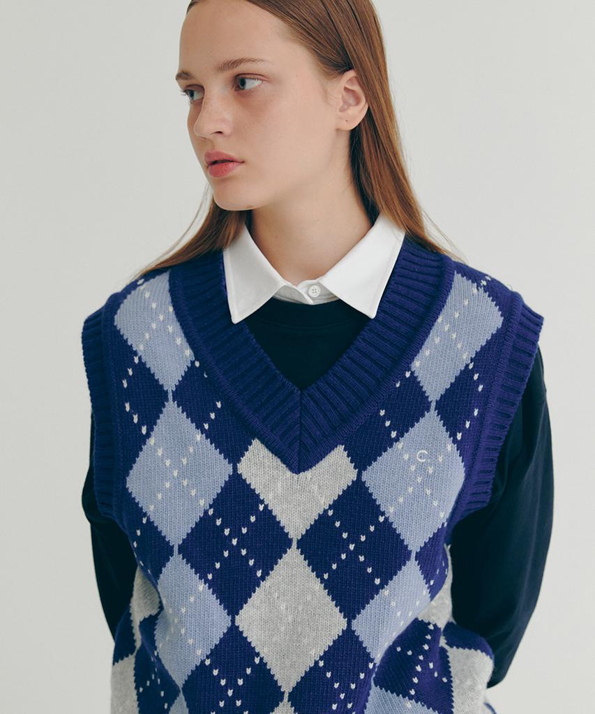 Жилет из шерсти с узором "ромбы" Clove [22Fw Clove] (синий)