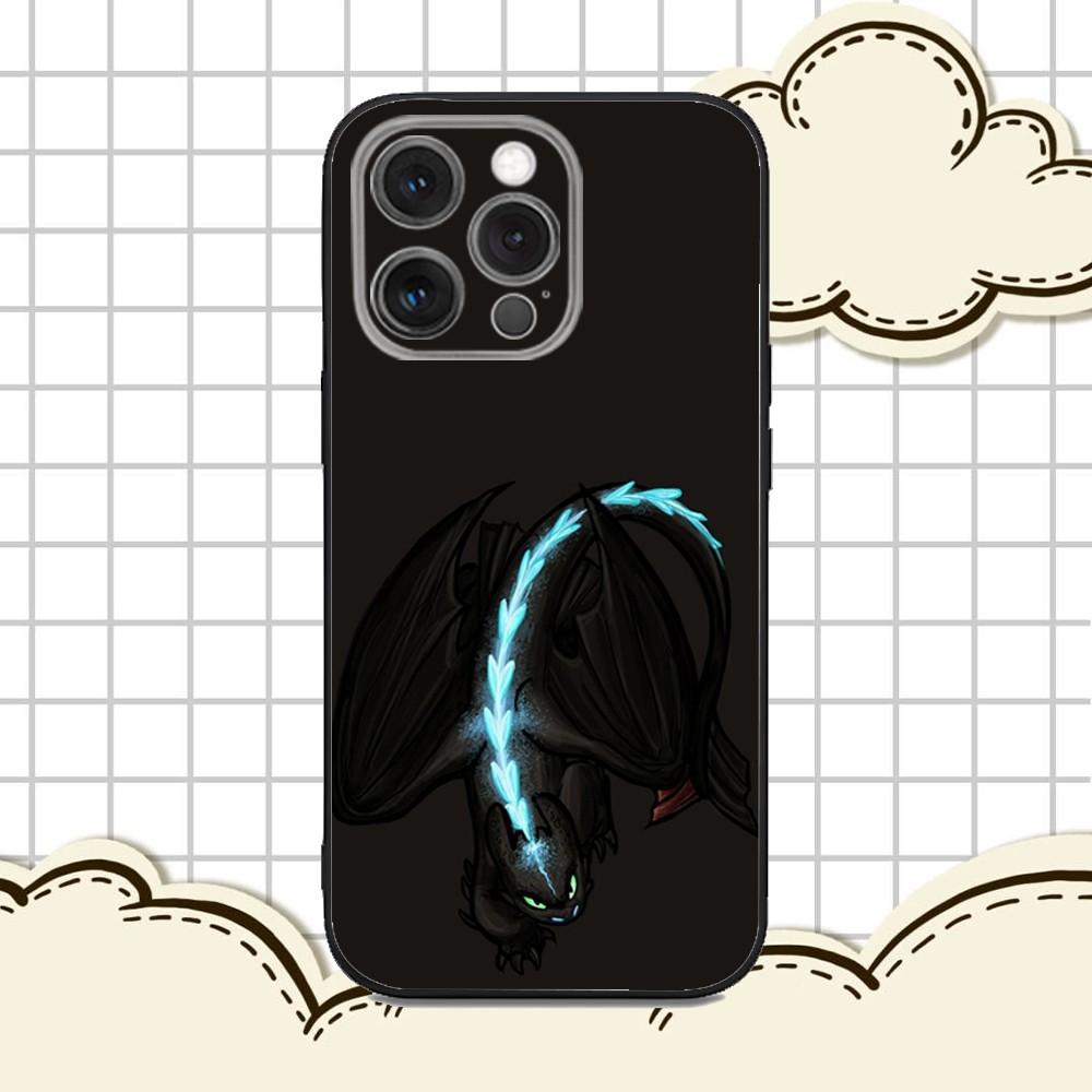 Мультяшный чехол для телефона Toothless для iPhone 16e, 16, 15, 14, 13, 12, 11, Pro, X, XS, Max, XR, Plus, Mini, Мягкий черный чехол