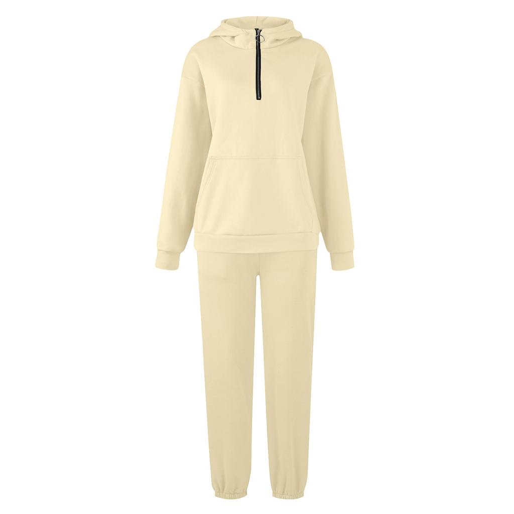 Женский осенне-зимний пуловер на молнии с длинными рукавами, однотонная толстовка, спортивный комплект из двух предметов