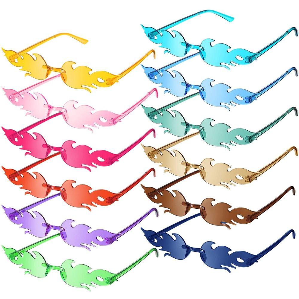 Novelty Party Cosplay Rimless Sun Glasses Flame Sunglasses Flame Shaped Sunglasses for Women