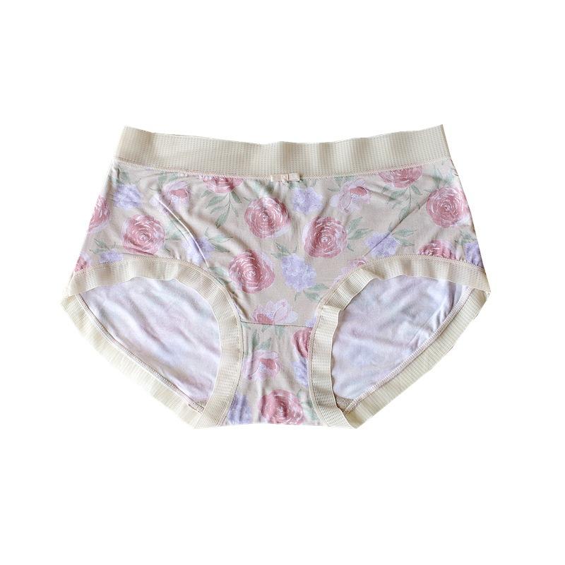 Floral Panties Breathable Underwear Mid Waist Women's Triangle Pants Comfortable Briefs Soft Lace Trim Bottoms