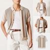 Летняя мужская рубашка с лацканами, полосатый однобортный кардиган, свободный, с короткими рукавами, подходящий по цвету, трикотажный, эластичный, средней длины, формальный