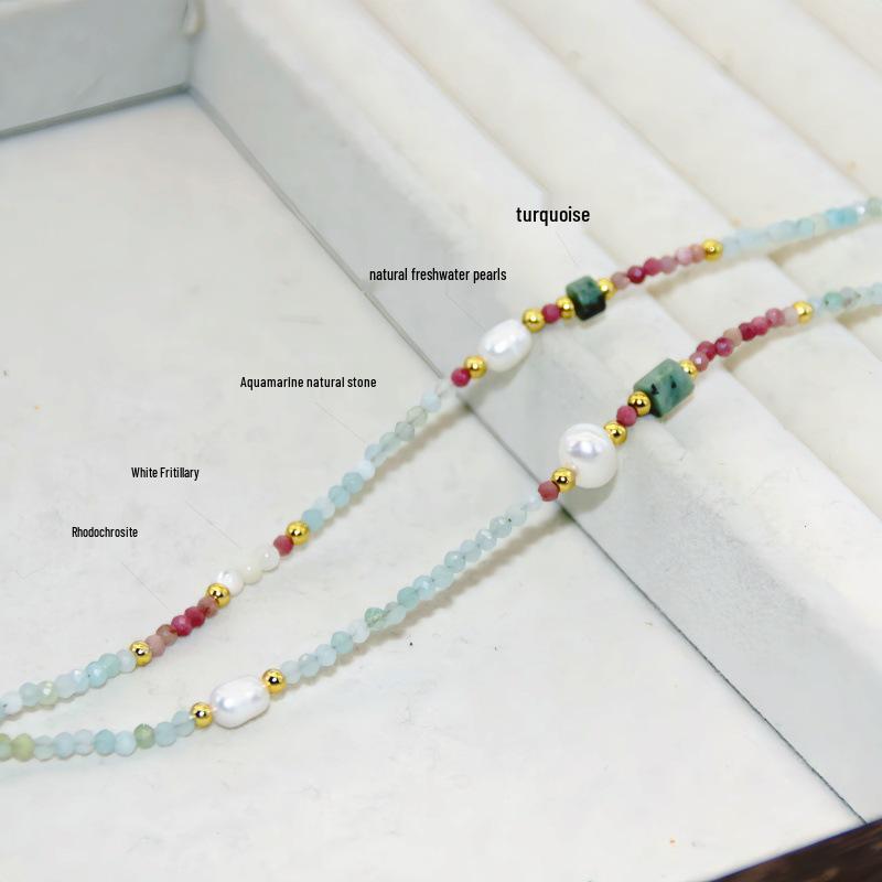 Чокер с жемчугом пресной воды и натуральными камнями - Универсальное колье-чокер для женщин