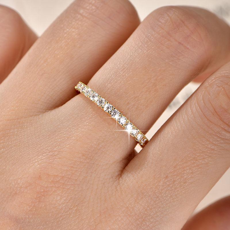 Anziw 2mm D Full Moissanite Ring for Women Sparkling Wedding Eternity Band 14k Gold Filled Wedding Engagement Ring Jewelry