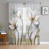 Vintage Tulips Flowers Butterflies Bedroom Transparent Sheer Curtains Holiday Decoration Window Voile Tulle Curtain