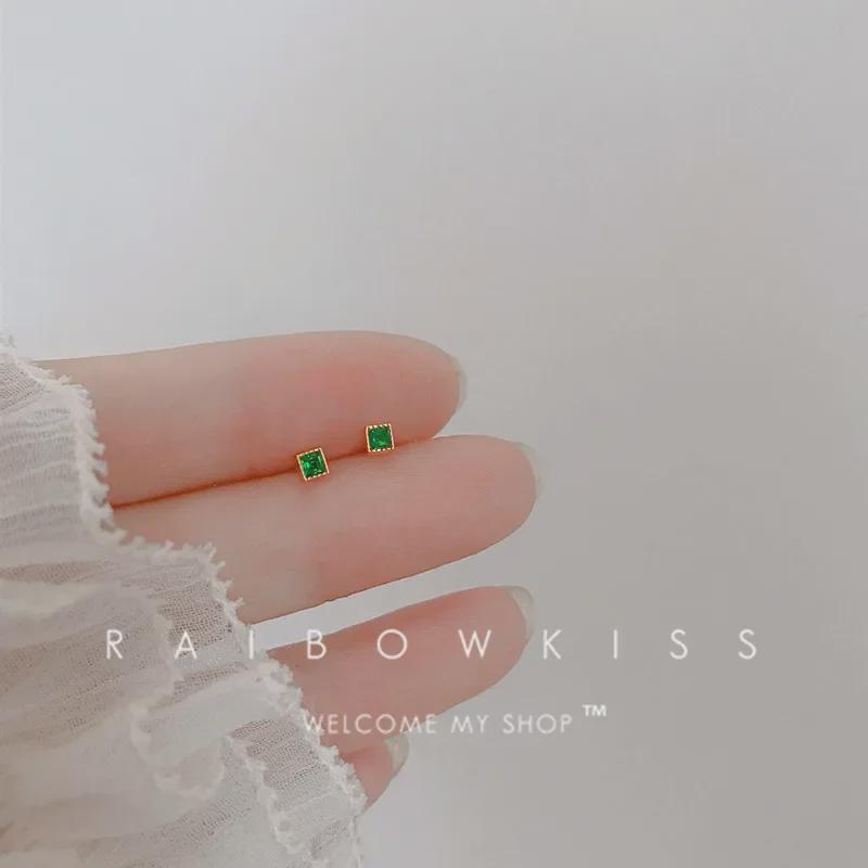 Зеленые мини-серьги-гвоздики с иглами из серебра 925 пробы для мужчин и женщин