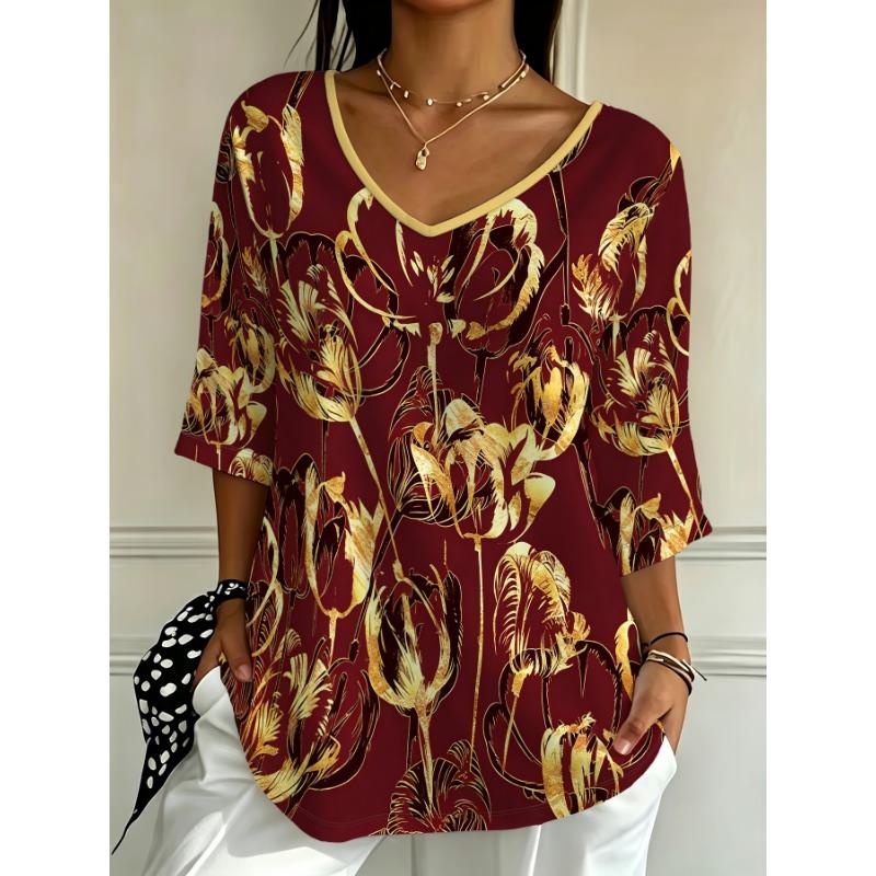 Fashion Elbow‑Sleeve V‑Neck Top